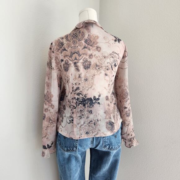 Vintage Pendleton Light Pink Floral Secretary Blouse Long Sleeve Romantic M - Picture 7 of 8